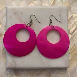 Hot Pink Round Shell Earrings
